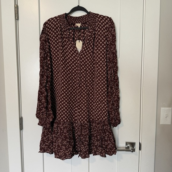 ByTimo Georgette Mini Dress NEW Burgundy Floral Print Women's Size Medium Flowy - Picture 1 of 7